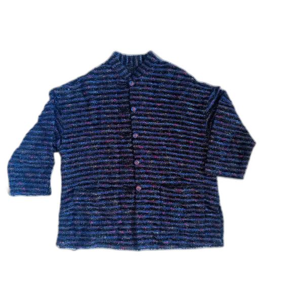 Handmade Vintage Tweed Short Sleeve Sweater Jacket Top - Metallic Striped 1X - Picture 7 of 9